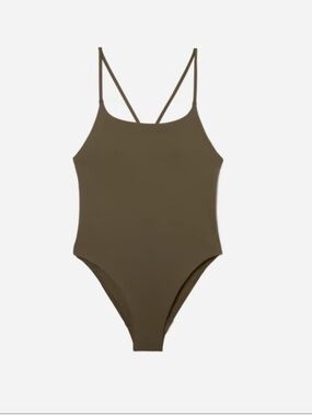 Everlane The String One-Piece Swim Suit Olive Army Green Small New